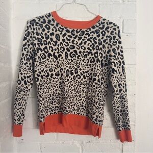 89th + Madison Animal Print Knit Sweater Orange Contrast Large